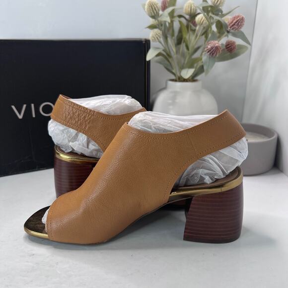 Vionic Valencia Leather Chunky Heeled Sandal Block Heel Tan Women's 7 NWB - Picture 6 of 11